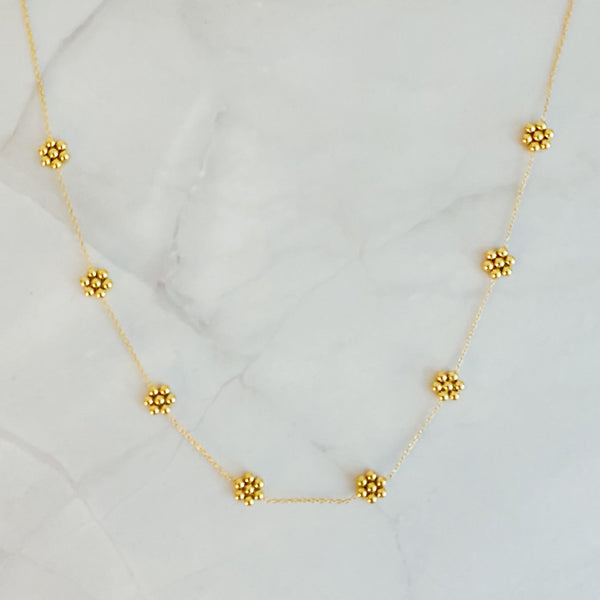 Dainty Golden Bead Flower Necklace - Waterproof Stainless Steel