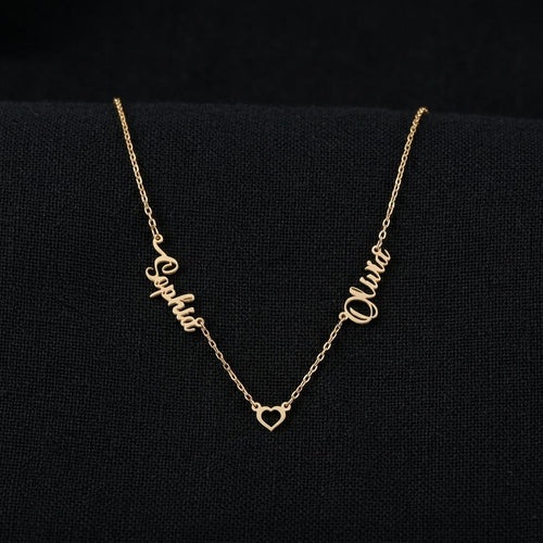 Double Name Necklace, Custom Two Name Heart Pendant, Personalized Couples Necklace, Sterling Silver Gift for Wife Mom
