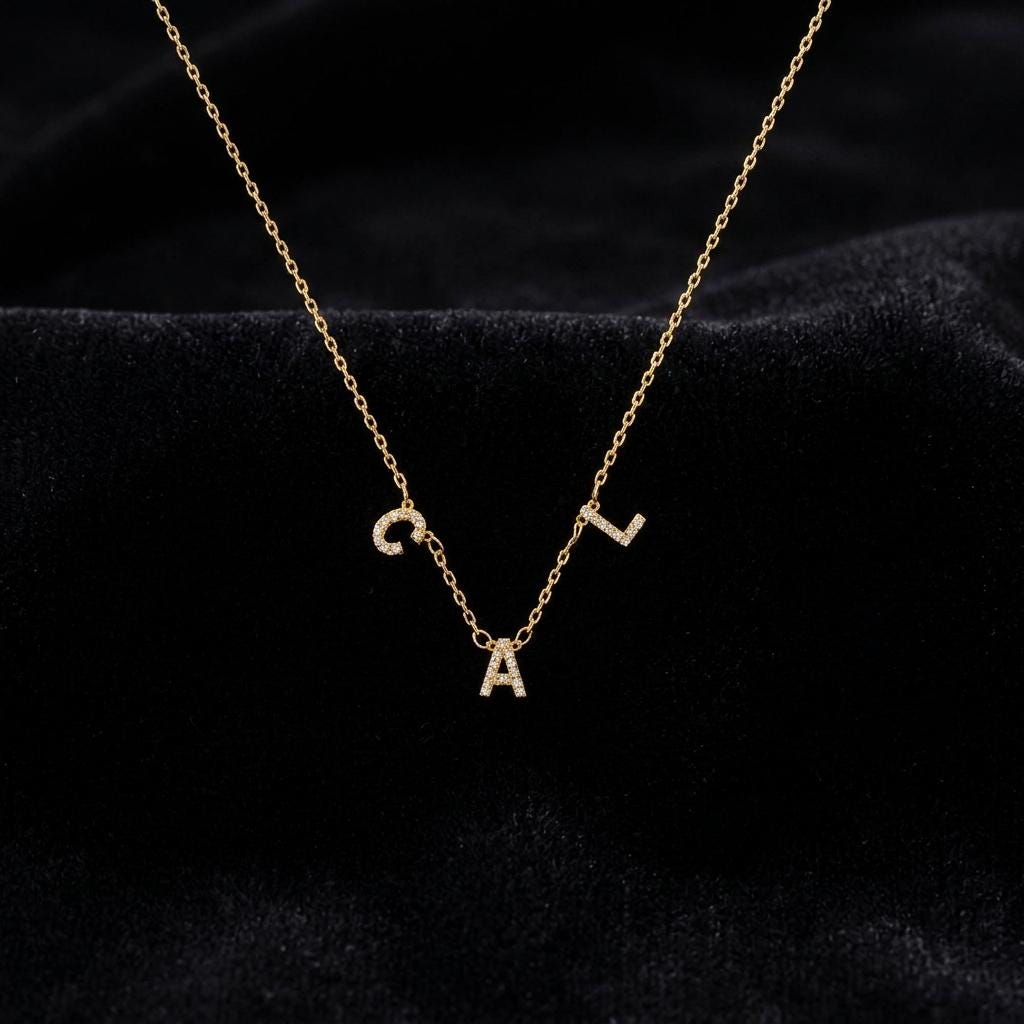 Initial Necklace, Dainty CZ Letter Charm, Sideways Initial Pendant, Cursive Alphabet Jewelry, Personalized Gift for Her