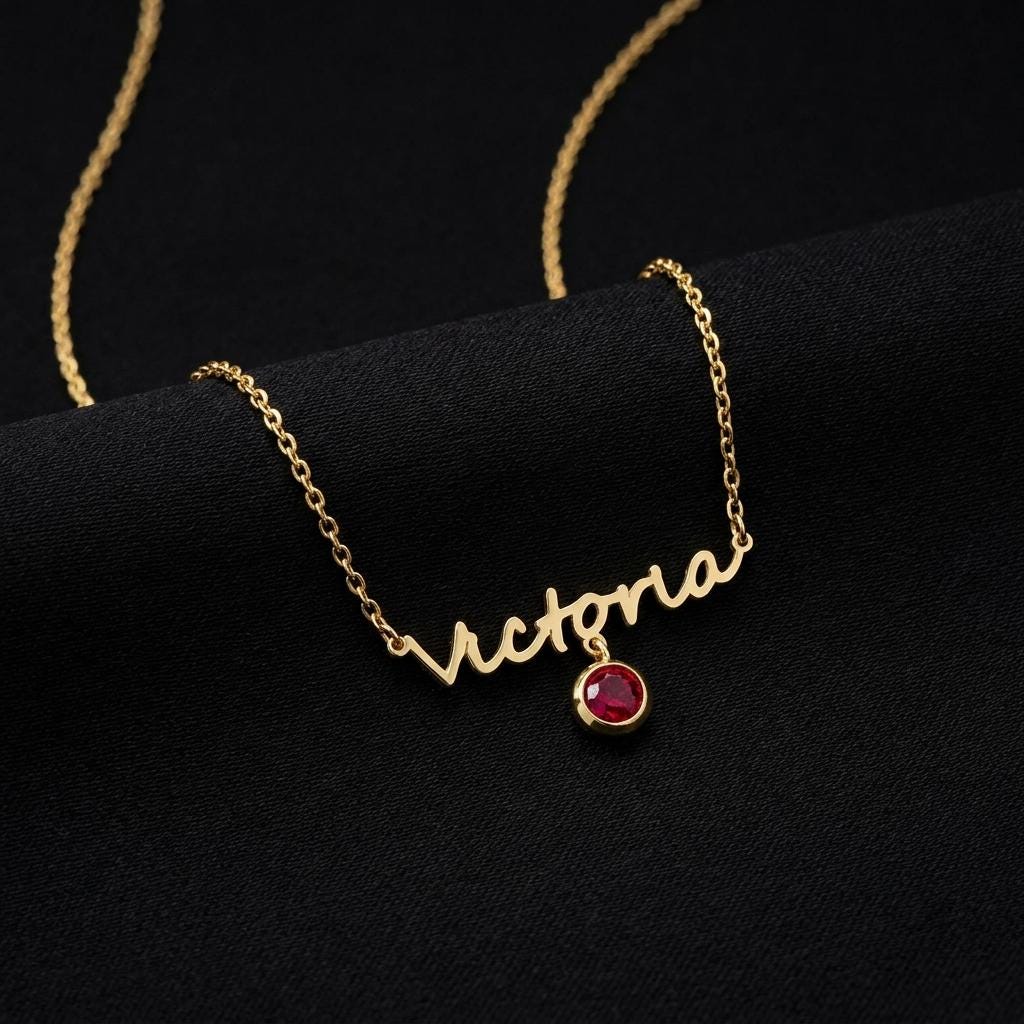 Name Necklace with Birthstone, Custom Script Nameplate Pendant, Personalized Dainty Jewelry, Gift for Mom Her