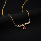 Name Necklace with Birthstone, Custom Script Nameplate Pendant, Personalized Dainty Jewelry, Gift for Mom Her