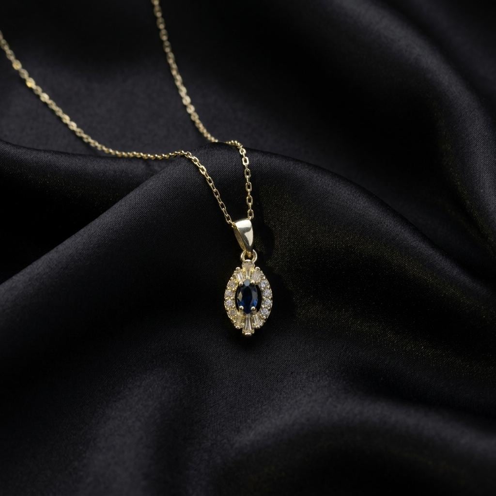 Birthstone Necklace, Teardrop Gemstone Pendant, Dainty Halo CZ Jewelry, 14K Gold Personalized Birthday Gift for Her