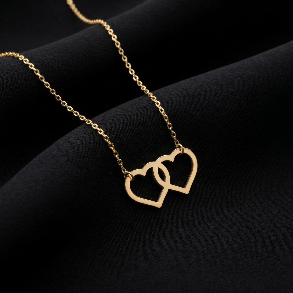 Double Heart Necklace, Interlocking Hearts Pendant, Minimalist Love Necklace, Dainty Couples Jewelry, Romantic Gift for Her