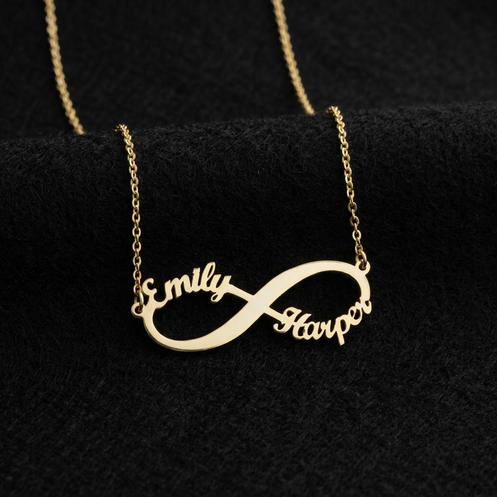 Infinity Name Necklace, Custom Two Name Pendant, Personalized Couples Jewelry, Infinity Symbol Gift for Wife Girlfriend