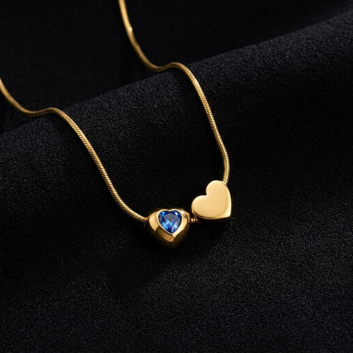 Birthstone Heart Necklace, Custom Gemstone Charm, Dainty Gold Heart Pendant, Personalized Birthday Jewelry, Minimalist Gift For Her