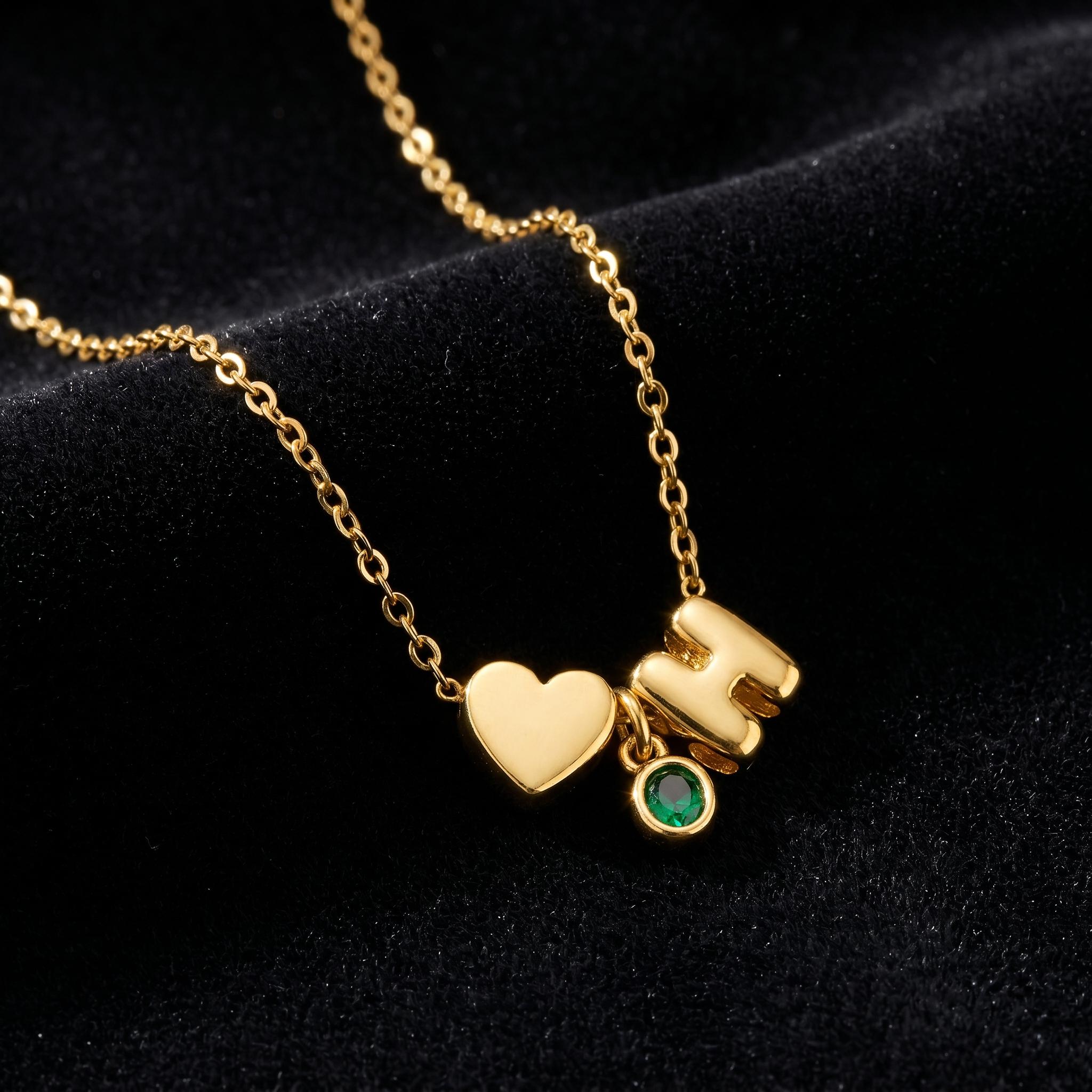Personalized Heart Birthstone Necklace, Custom Initial Name Pendant, Dainty Gold Love Charm Jewelry, Birthday Gift For Her Women Gift
