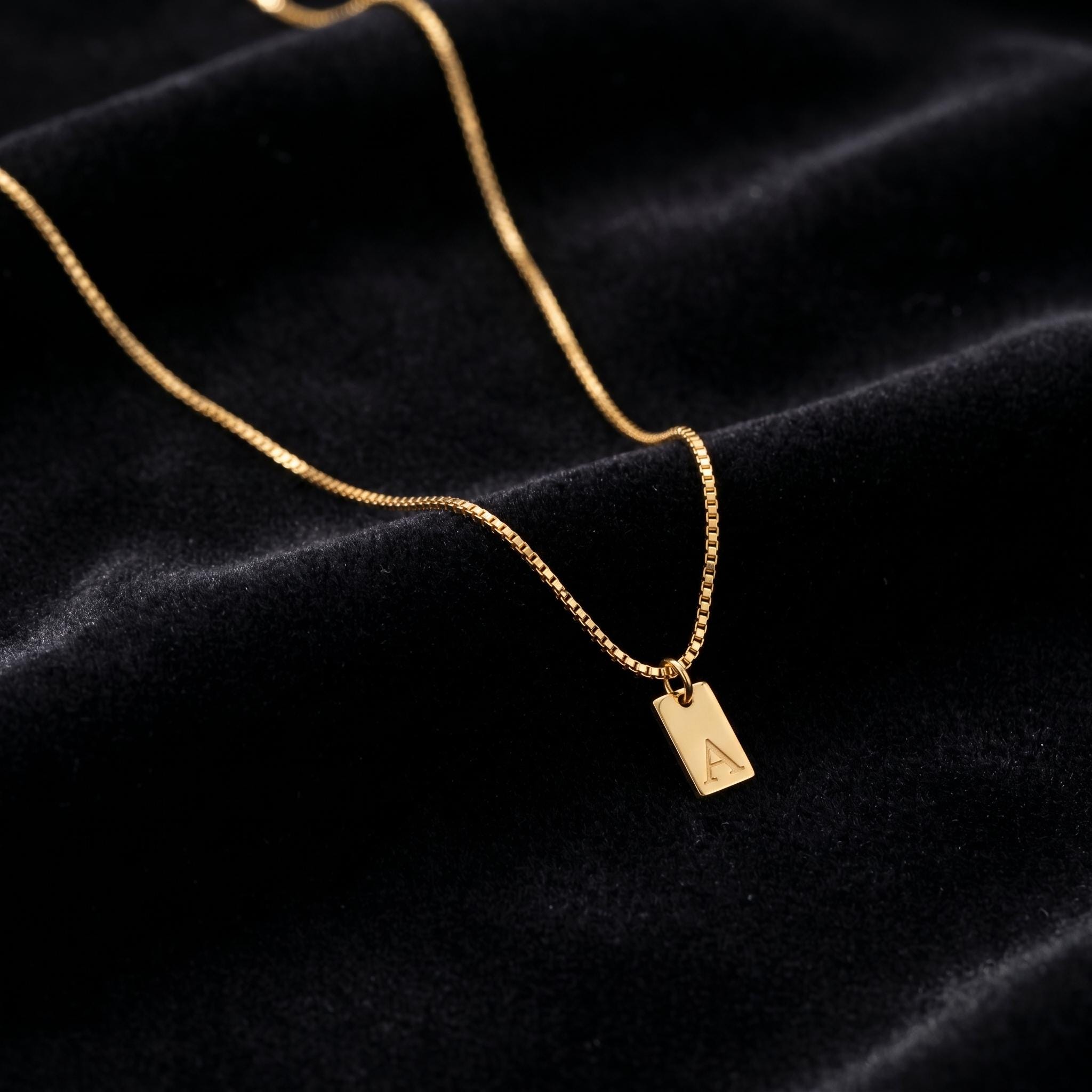 Personalized Initial Tag Necklace, Custom Letter Pendant, Dainty Gold Rectangle Charm Jewelry, Minimalist Name Gift For Her Women