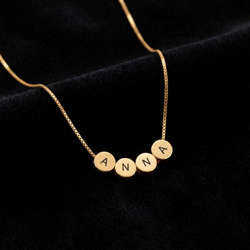 Personalized Name Bead Necklace, Custom Letter Charm Necklace, Dainty Gold Beaded Name Jewelry, Minimalist Birthday Gift For Her