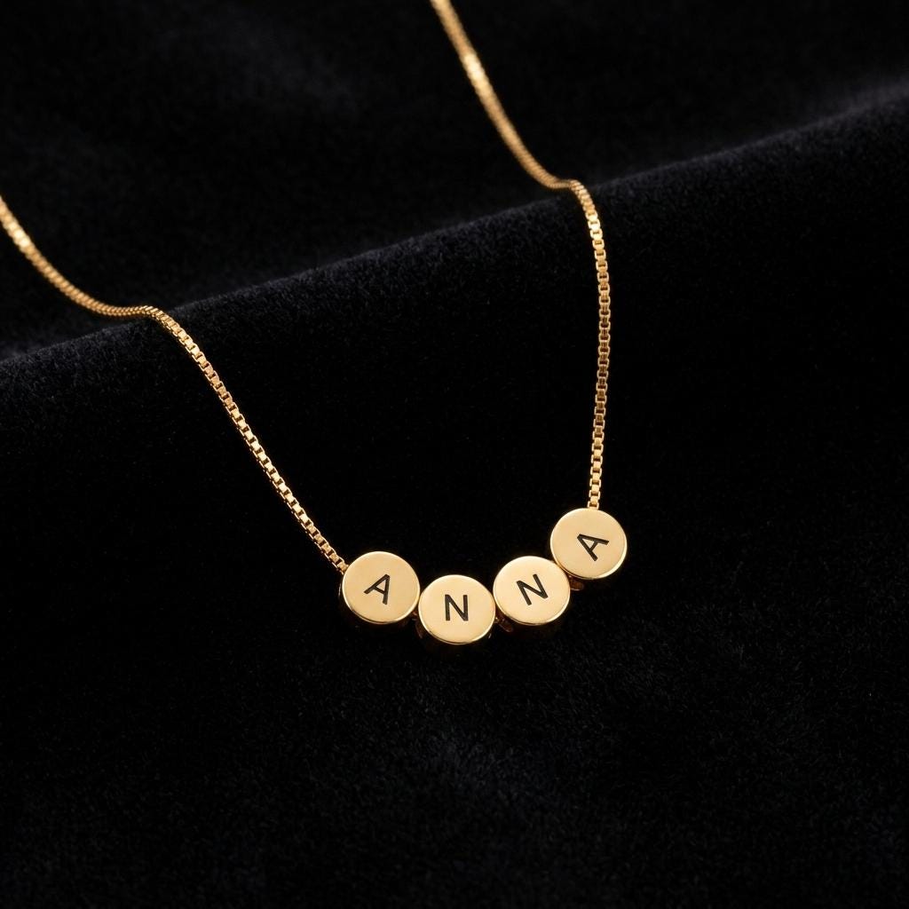 Personalized Name Bead Necklace, Custom Letter Charm Necklace, Dainty Gold Beaded Name Jewelry, Minimalist Birthday Gift For Her