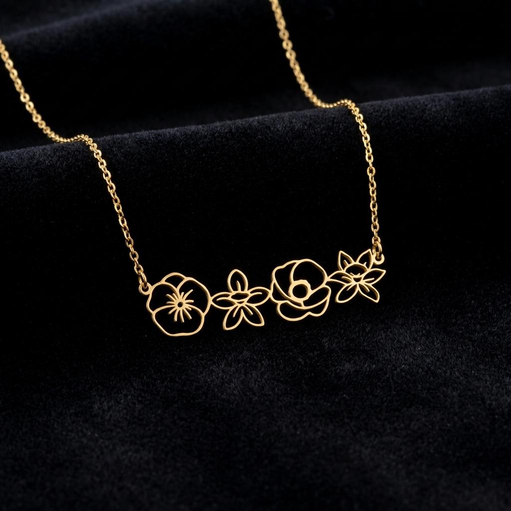 Personalized Birth Flower Necklace, Custom Month Flower Pendant, Dainty Gold Floral Charm Jewelry, Birthday Gift For Her Women Gift