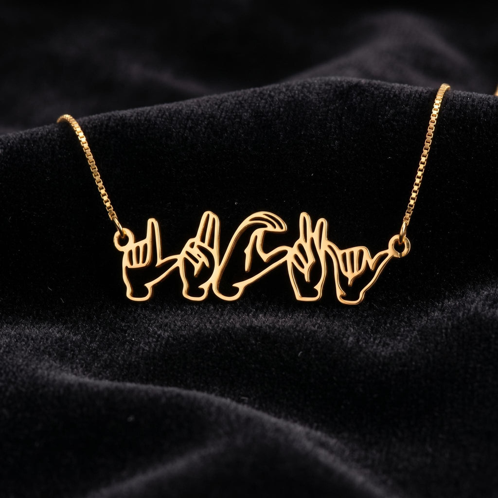 Personalized Sign Language Necklace, Custom ASL Name Pendant, Dainty Gold Hand Gesture Jewelry, I Love You Charm Gift For Her
