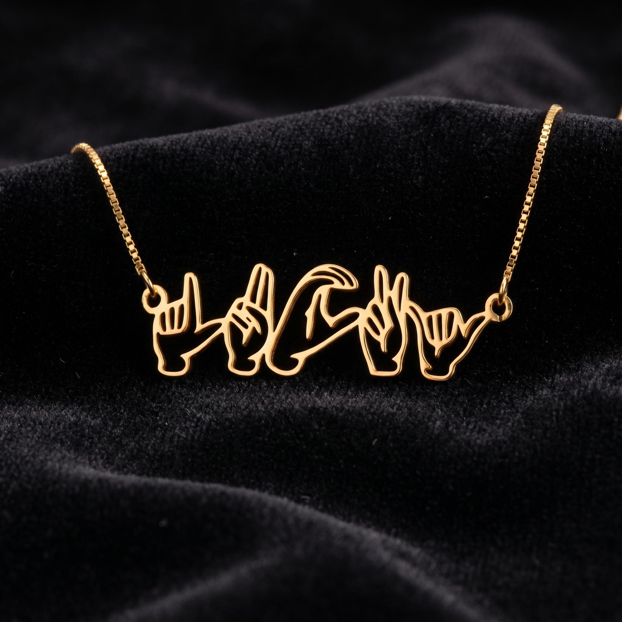 Personalized Sign Language Necklace, Custom ASL Name Pendant, Dainty Gold Hand Gesture Jewelry, I Love You Charm Gift For Her