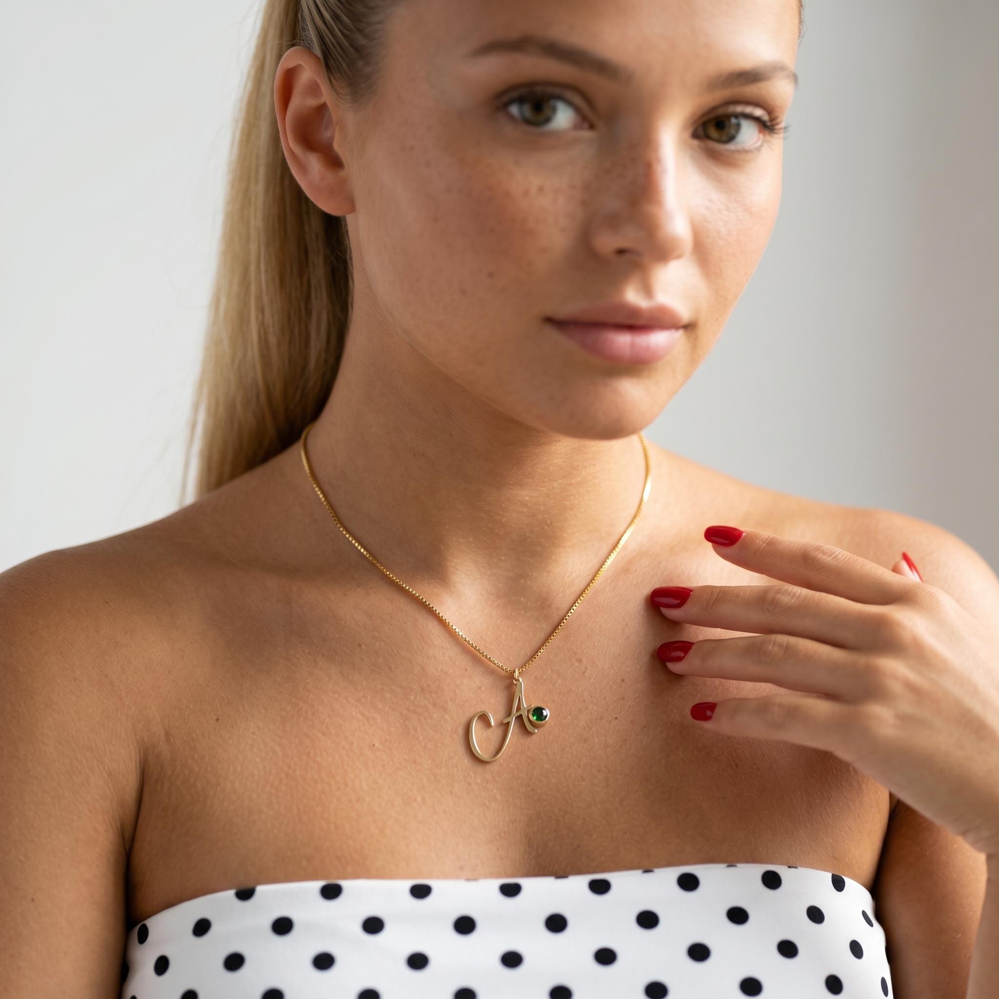Personalized Initial Birthstone Necklace, Custom Letter Pendant, Dainty Gold Name Jewelry, Birthday Gift For Her, Minimalist Charm