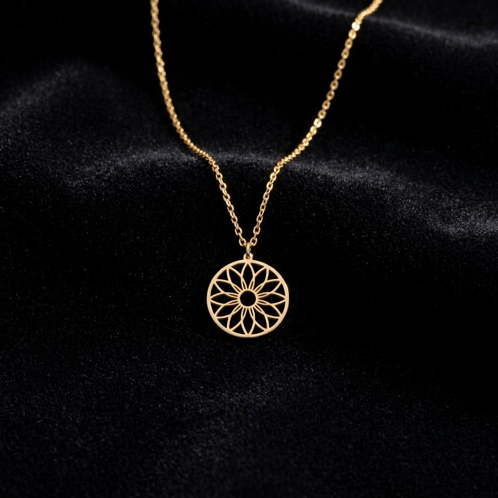 Sunflower Necklace, Boho Mandala Pendant, Sterling Silver Floral Jewelry, Nature Inspired Botanical Gift for Her