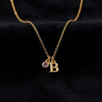 Personalized Initial Birthstone Necklace, Custom Letter Pendant With Birth Month Charm, Dainty Gold Jewelry, Birthday Gift For Her