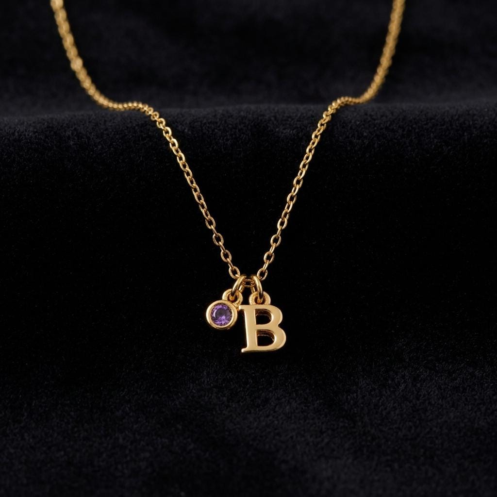 Personalized Initial Birthstone Necklace, Custom Letter Pendant With Birth Month Charm, Dainty Gold Jewelry, Birthday Gift For Her
