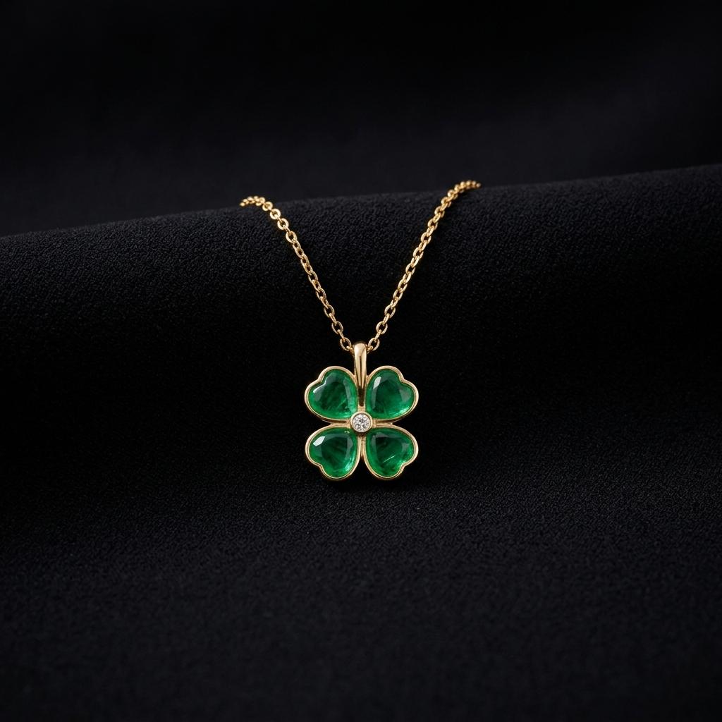 Four Leaf Clover Necklace, Dainty Green Clover Pendant, Gold Lucky Charm Jewelry, Minimalist Good Luck Necklace, Gift For Her