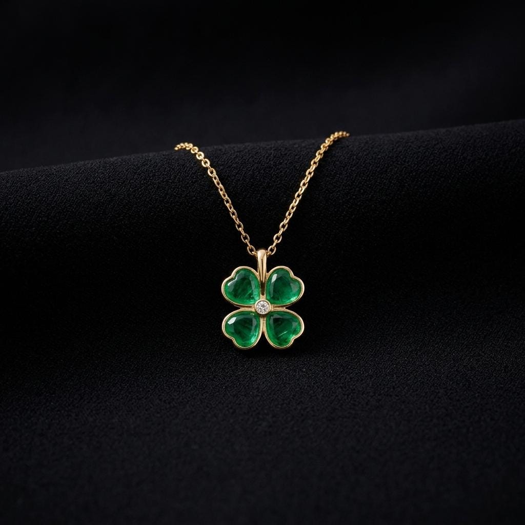 Four Leaf Clover Necklace, Dainty Green Clover Pendant, Gold Lucky Charm Jewelry, Minimalist Good Luck Necklace, Gift For Her
