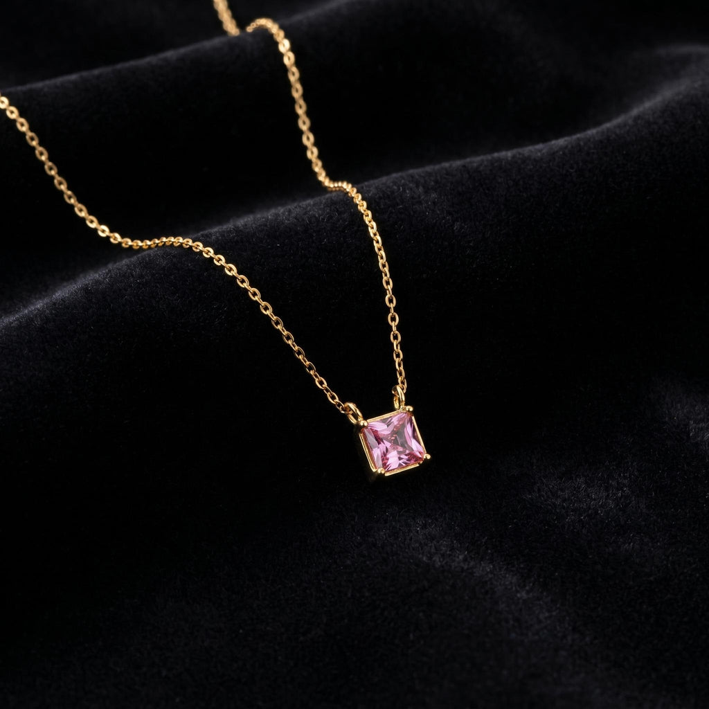 Personalized Square Birthstone Necklace, Custom Birth Month Charm Pendant, Dainty Gold Gemstone Jewelry, Mom Birthday Gift For Her