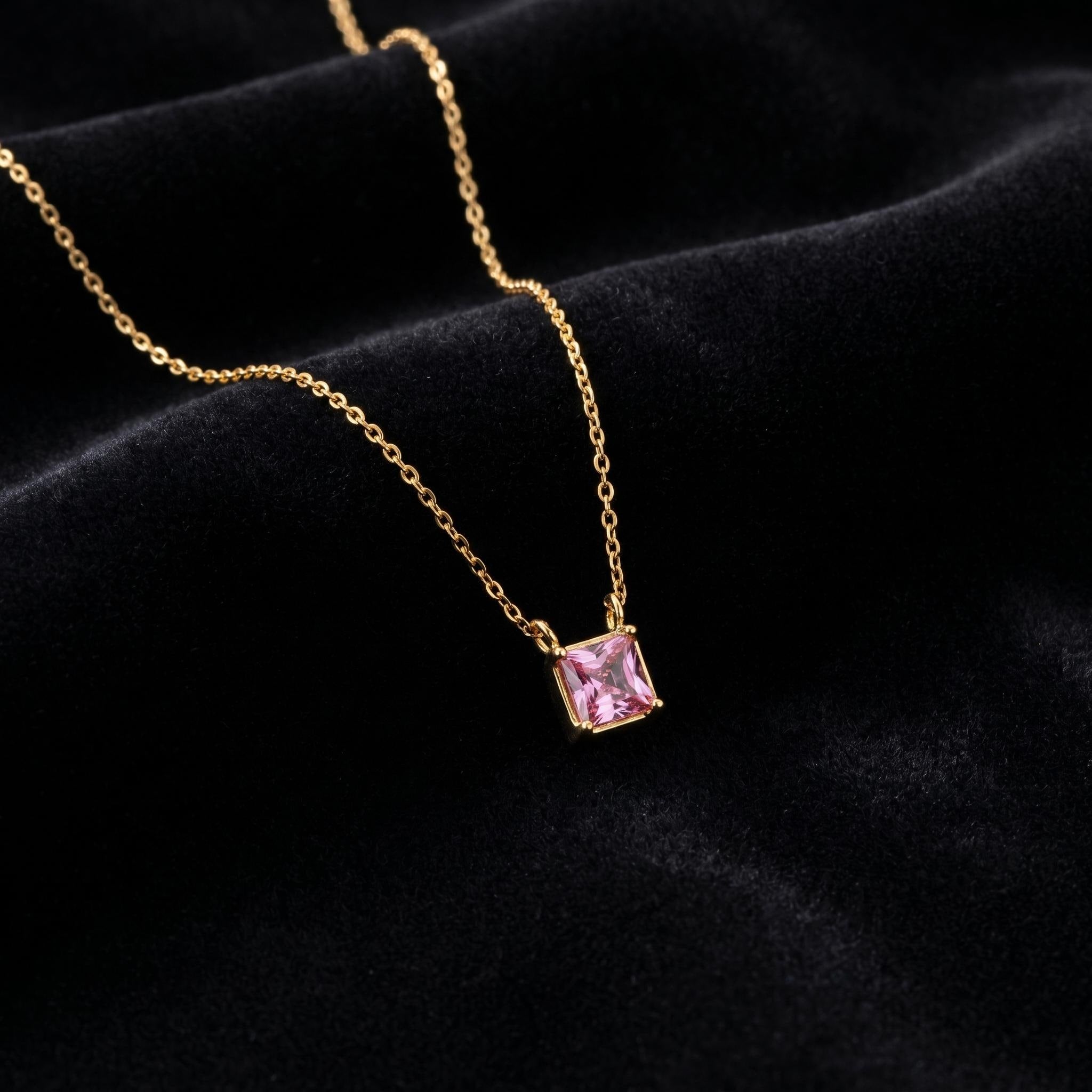 Personalized Square Birthstone Necklace, Custom Birth Month Charm Pendant, Dainty Gold Gemstone Jewelry, Mom Birthday Gift For Her