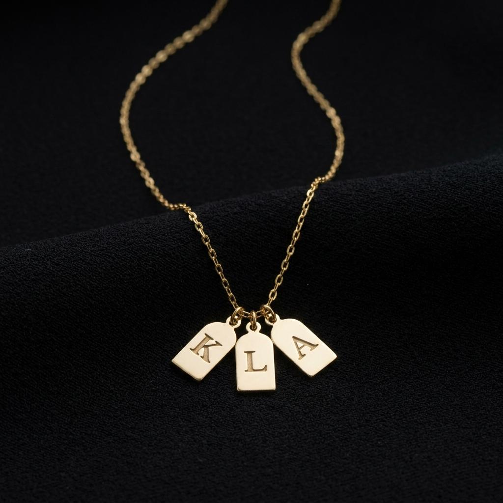 Personalized Initial Tag Necklace, Custom Letter Charm Pendant, Dainty Gold Family Name Jewelry, Mom Grandma Birthday Gift For Her