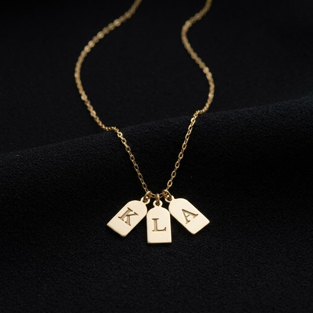 Personalized Initial Tag Necklace, Custom Letter Charm Pendant, Dainty Gold Family Name Jewelry, Mom Grandma Birthday Gift For Her