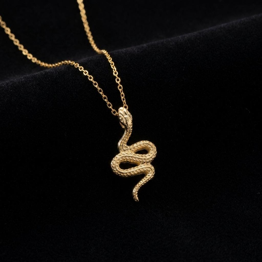 Snake Necklace, Serpent Pendant Necklace, Minimalist Snake Jewelry, Gothic Reptile Charm, Statement Gift for Her