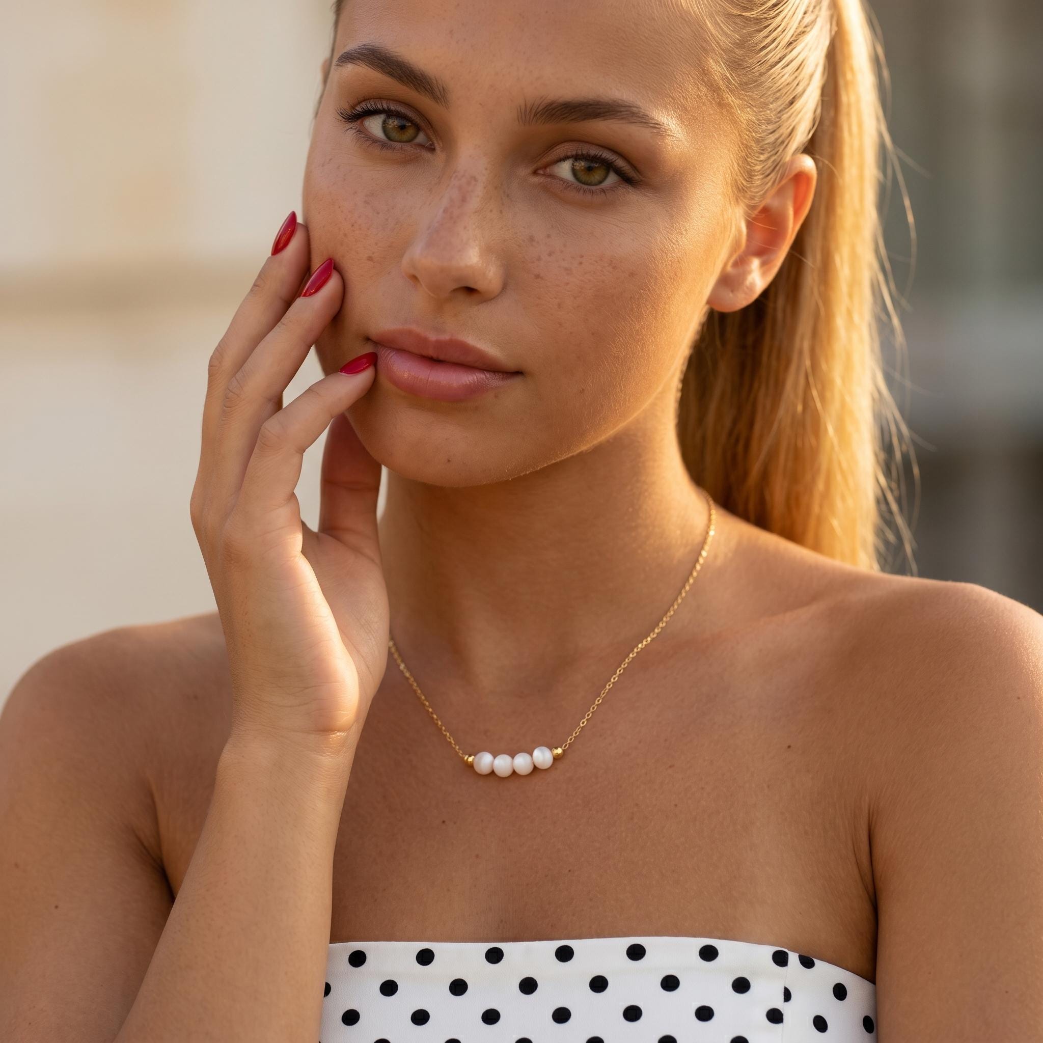 White Bead Necklace, Dainty Pearl Choker, Minimalist Beaded Necklace,925 Silver, 14K Gold Layering Jewelry, Everyday Gift for Her