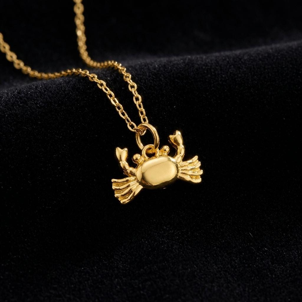 Cancer Zodiac Necklace, Crab Pendant Necklace, Astrology Jewelry Gift for Her, 925 Silver 14K Gold Plated, Cable or Rope Chain Necklace