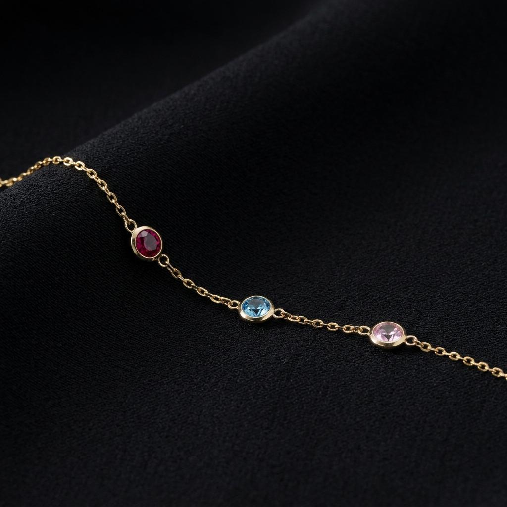 Personalized Birthstone Bracelet, Custom Multi Birthstone Bracelet, Family Gemstone Bracelet, 925 Silver 14K Gold Plated Gift for Her