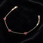 Red Heart Bracelet, Dainty Enamel Heart Chain Bracelet, Romantic Love Charm Jewelry, 925 Silver 14K Gold Plated Gift for Her