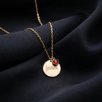 Personalized Name Birthstone Necklace, Custom Round Disc Pendant, Dainty Engraved Name Charm Jewelry, Meaningful Birthday Keepsake Gift