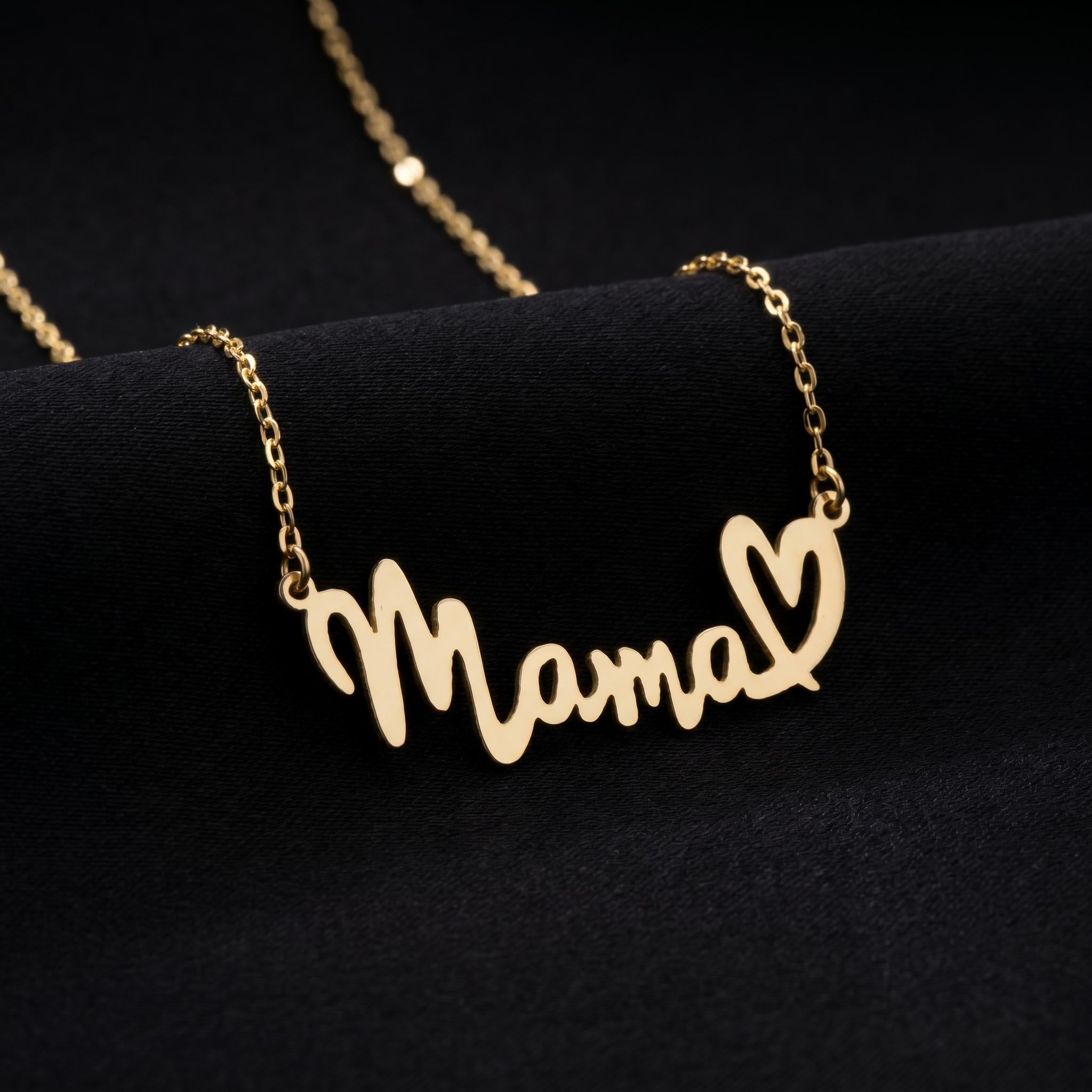 Mama Necklace, Custom Name Nameplate Pendant, Personalized Mom Necklace with Heart, New Mom Gift, Mother's Day Gift