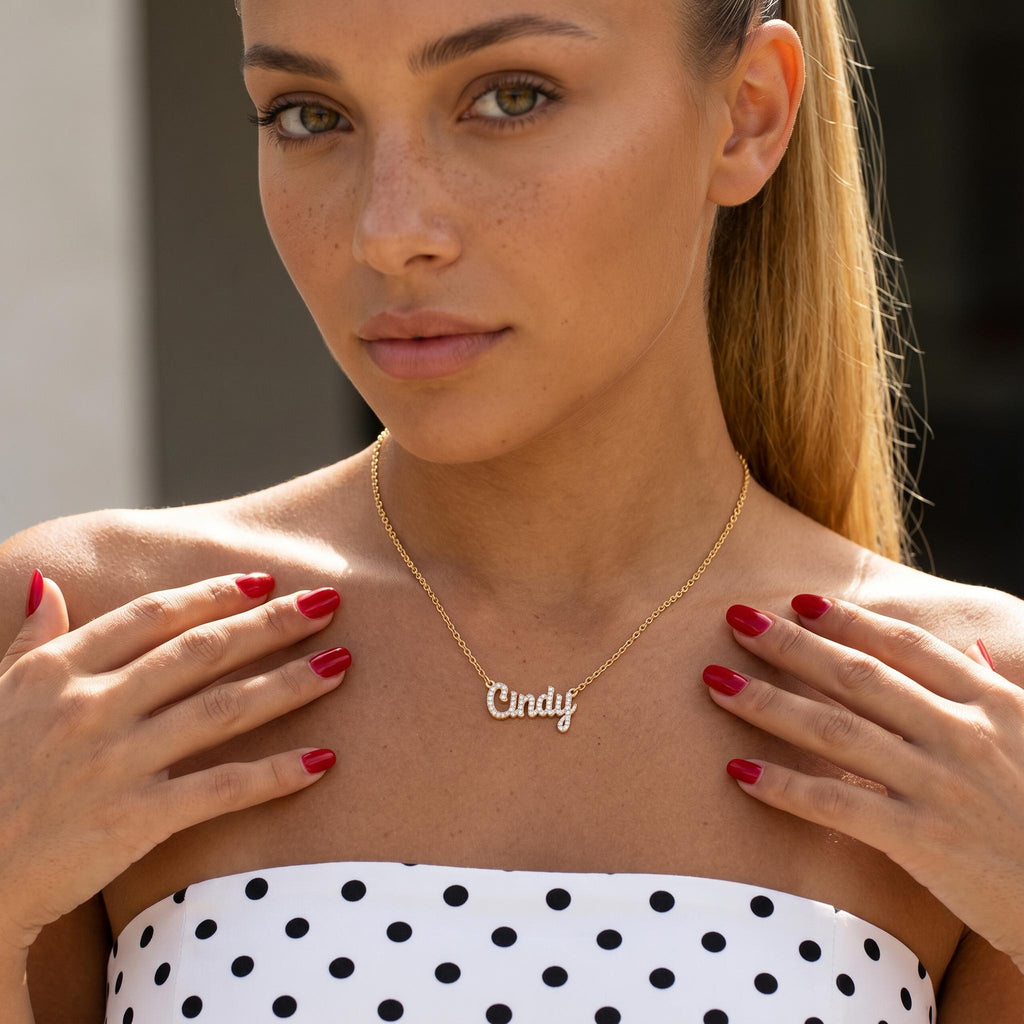 Script Name Necklace, Custom CZ Nameplate Pendant, Dainty Personalized Jewelry, Sparkly Name Gift for Her, Bridesmaid Gift
