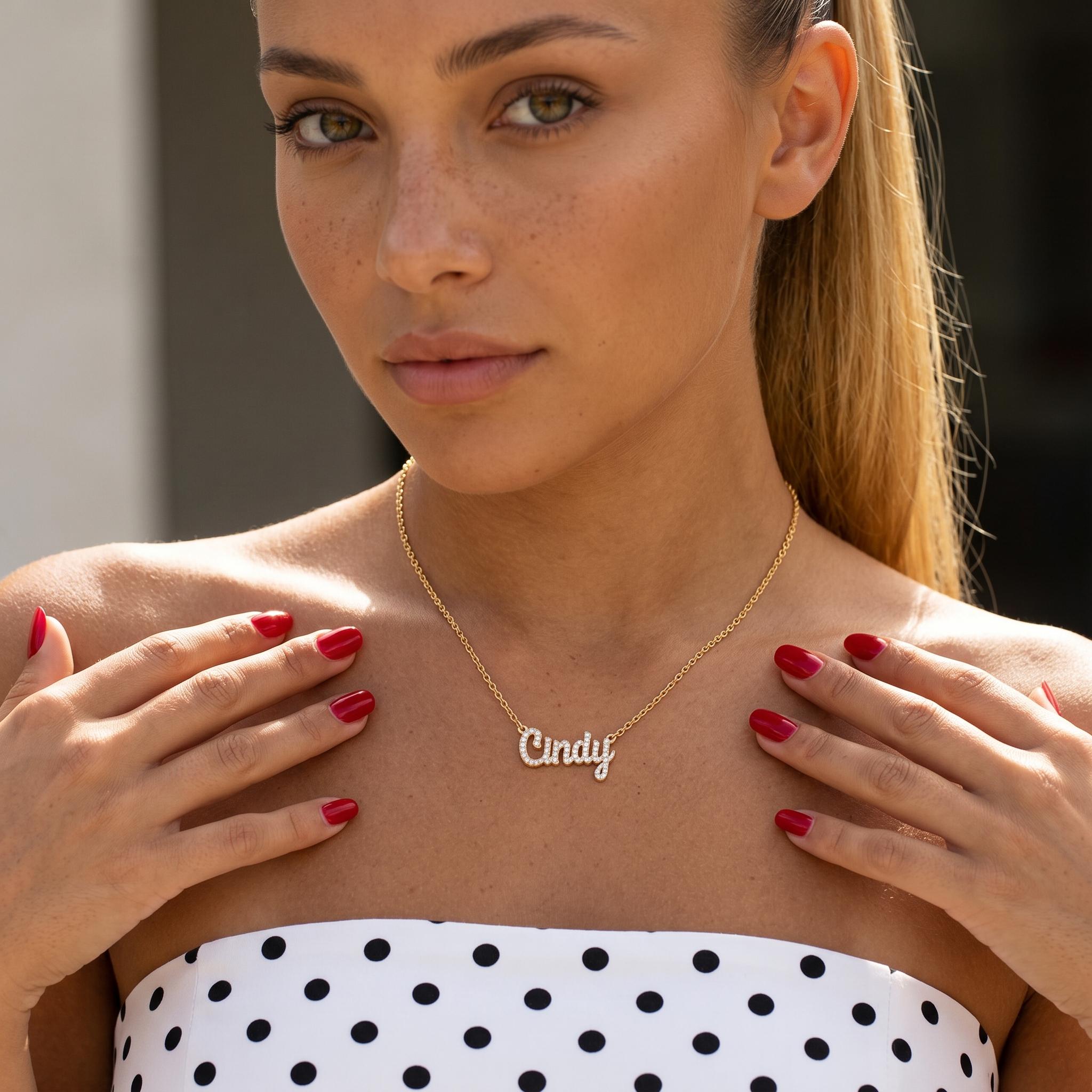 Script Name Necklace, Custom CZ Nameplate Pendant, Dainty Personalized Jewelry, Sparkly Name Gift for Her, Bridesmaid Gift