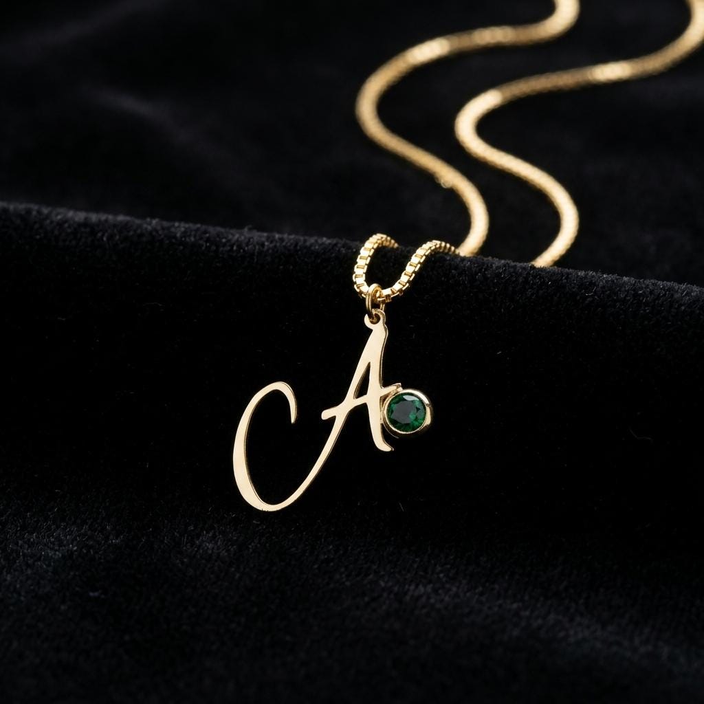 Personalized Initial Birthstone Necklace, Custom Letter Pendant, Dainty Gold Name Jewelry, Birthday Gift For Her, Minimalist Charm