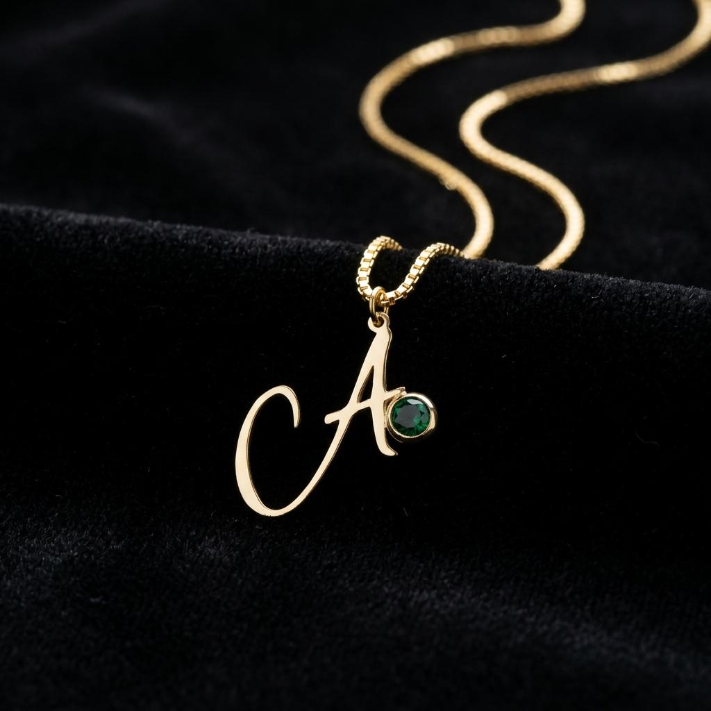 Personalized Initial Birthstone Necklace, Custom Letter Pendant, Dainty Gold Name Jewelry, Birthday Gift For Her, Minimalist Charm