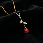 Red Rose Necklace, Dainty Rose Pendant, Gold Flower Charm Jewelry, Romantic Floral Necklace, Valentine Birthday Gift For Her Women