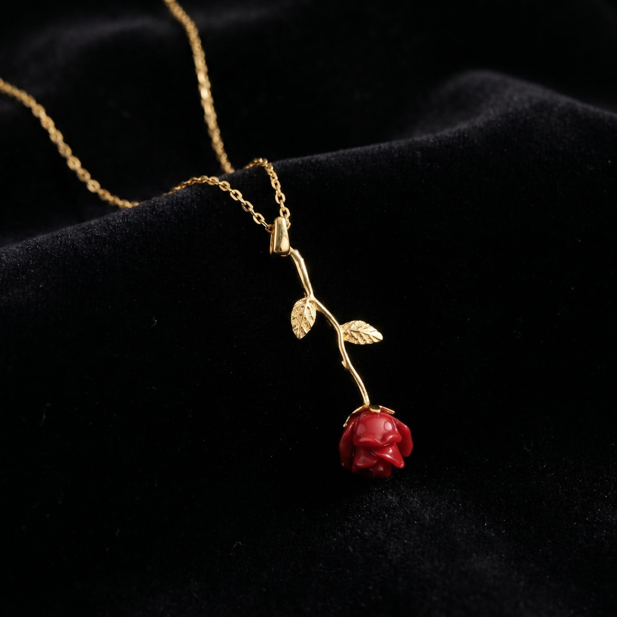 Red Rose Necklace, Dainty Rose Pendant, Gold Flower Charm Jewelry, Romantic Floral Necklace, Valentine Birthday Gift For Her Women