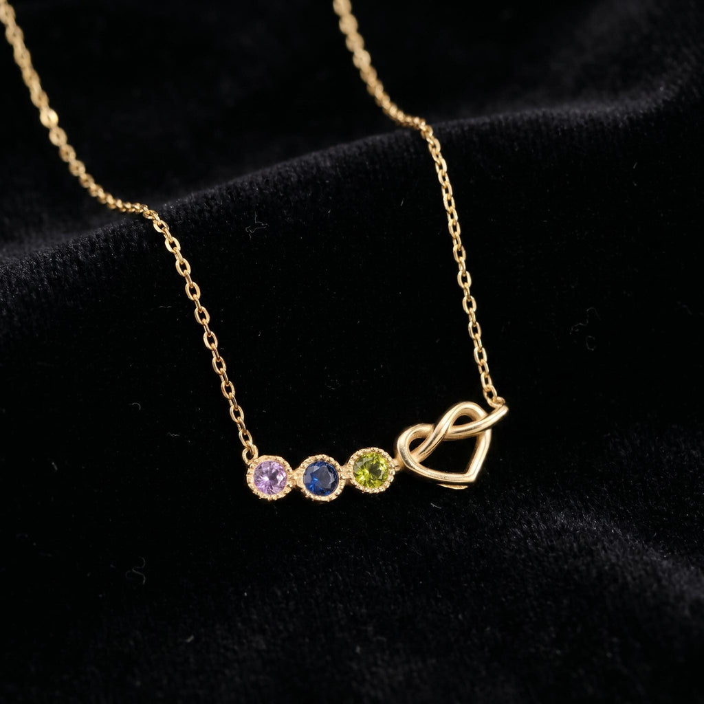 Personalized Birthstone Infinity Heart Necklace, Custom Family Gemstone Pendant, Dainty Gold Love Knot Jewelry, Mother Birthday Gift