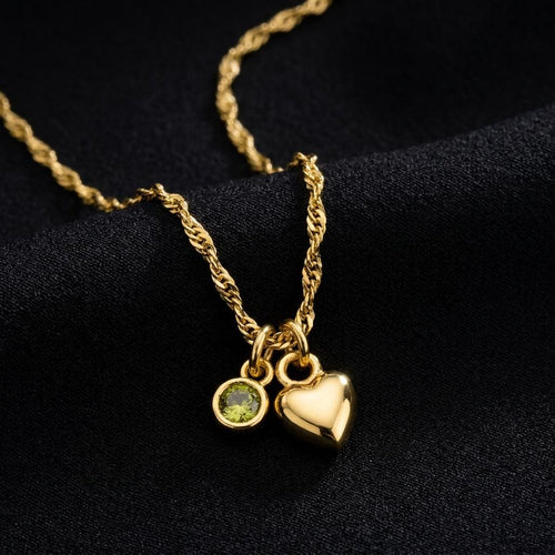 Birthstone Heart Necklace, Custom Gemstone Pendant, Dainty Gold Love Charm Jewelry, Personalized Birthday Gift For Her, Minimalist Necklace
