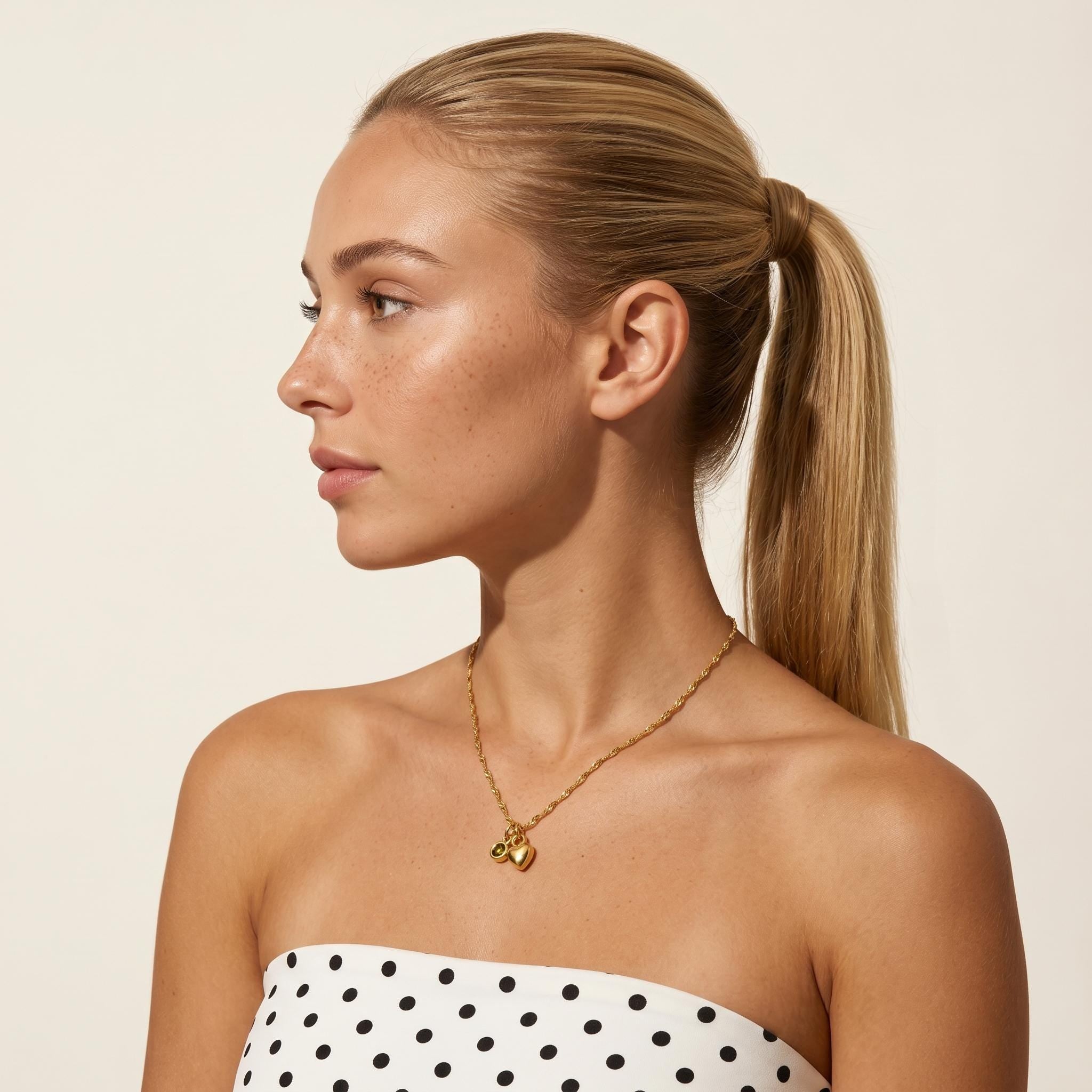 Birthstone Heart Necklace, Custom Gemstone Pendant, Dainty Gold Love Charm Jewelry, Personalized Birthday Gift For Her, Minimalist Necklace