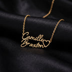 Personalized Double Name Necklace With Heart, Custom Two Name Necklace, Dainty Gold Nameplate Jewelry, Anniversary Gift For Her Women