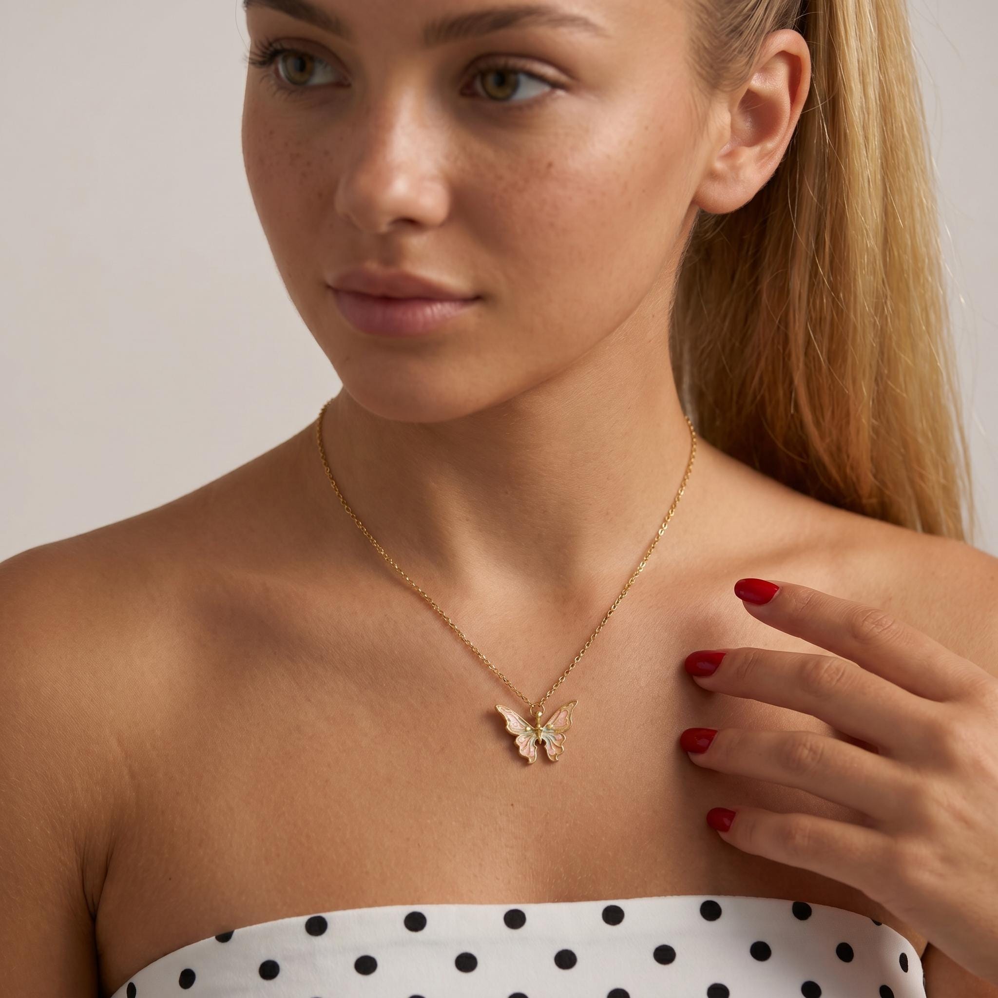 Butterfly Necklace, Colorful Butterfly Pendant, Dainty Gold Enamel Charm Jewelry, Minimalist Nature Necklace, Birthday Gift For Her