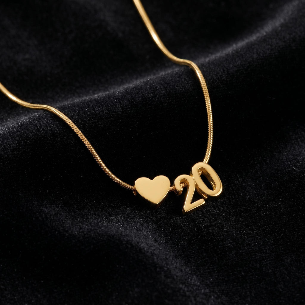 Personalized Number Necklace With Heart, Custom Age Year Date Pendant, Dainty Gold Jewelry, Birthday Anniversary Graduation Gift For Her
