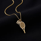 Personalized Tennis Racket Necklace With Initial Charm, Custom Tennis Player Pendant, Dainty Gold Sports Jewelry, Gift For Her