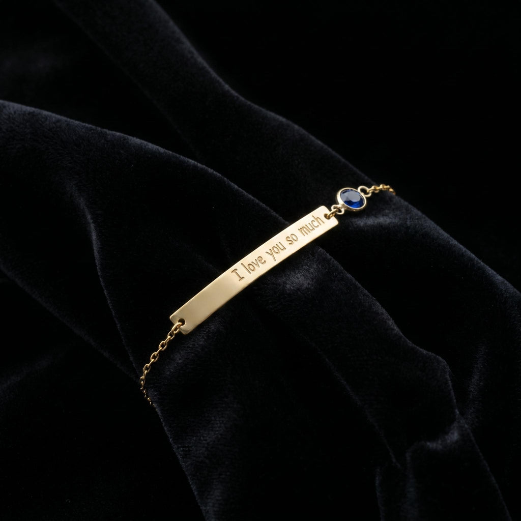 Personalized Birthstone Bar Bracelet, Custom Engraved Name Bracelet, Birth Month Jewelry, 925 Silver 14K Gold Plated Gift for Her